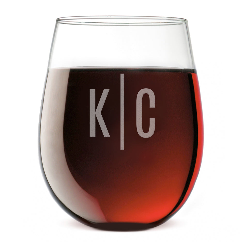 Personalized Initials Stemless Wine Glass