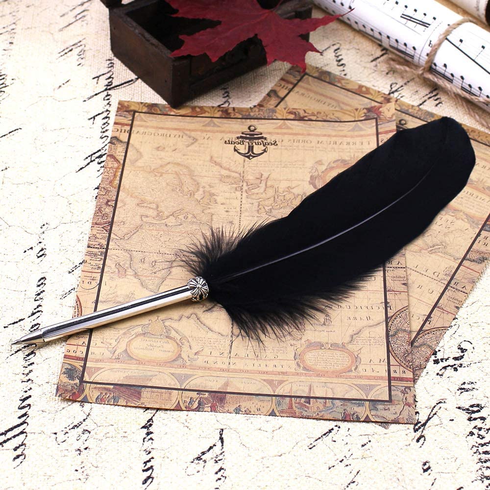 Black Ink Feather Quill Ballpoint Pen