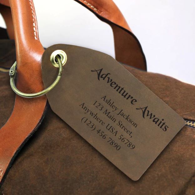 Adventure Awaits Personalized Genuine Leather Luggage Tag