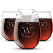 Load image into Gallery viewer, Circled Initial Stemless Wine Glass
