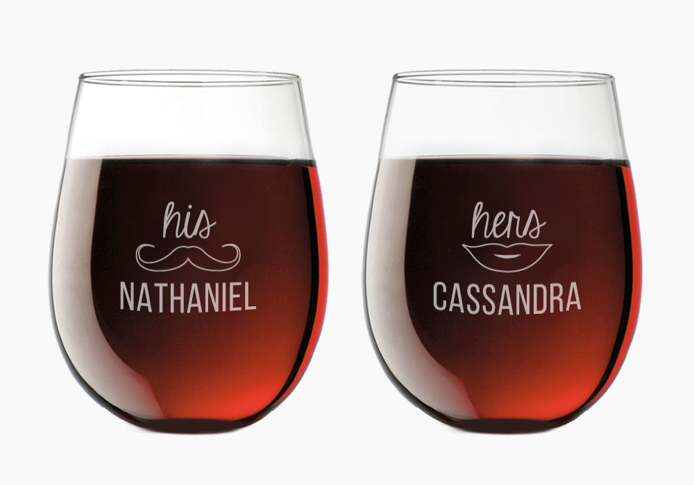 His & Hers Personalized Stemless Wine Glass
