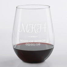 Load image into Gallery viewer, Personalized Wedding Party Engraved Stemless Wine Glass

