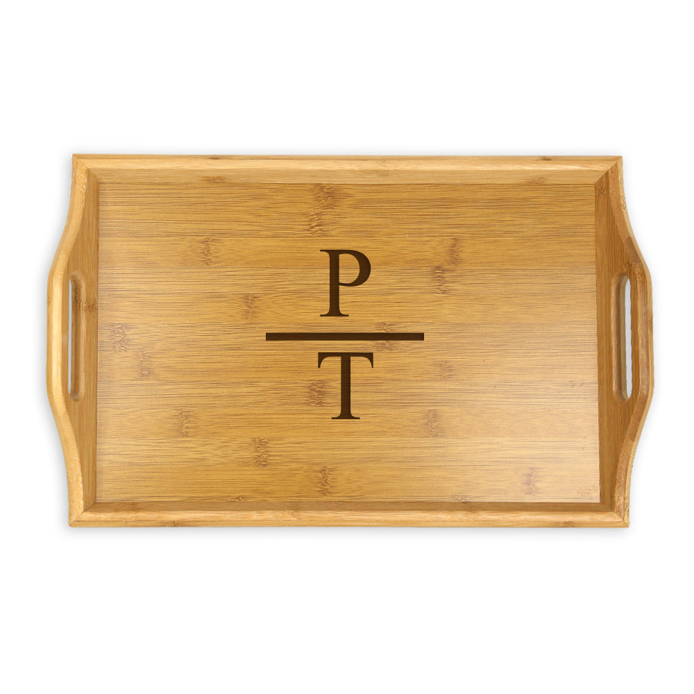 Personalized Initials Bamboo Serving Tray with Handles