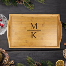 Load image into Gallery viewer, Personalized Initials Bamboo Serving Tray with Handles
