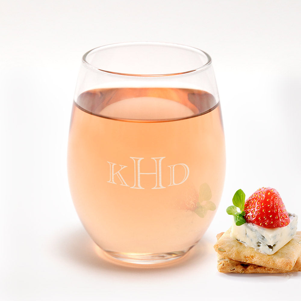 Personalized Initial(s) Laser Engraved Stemless Wine Glass