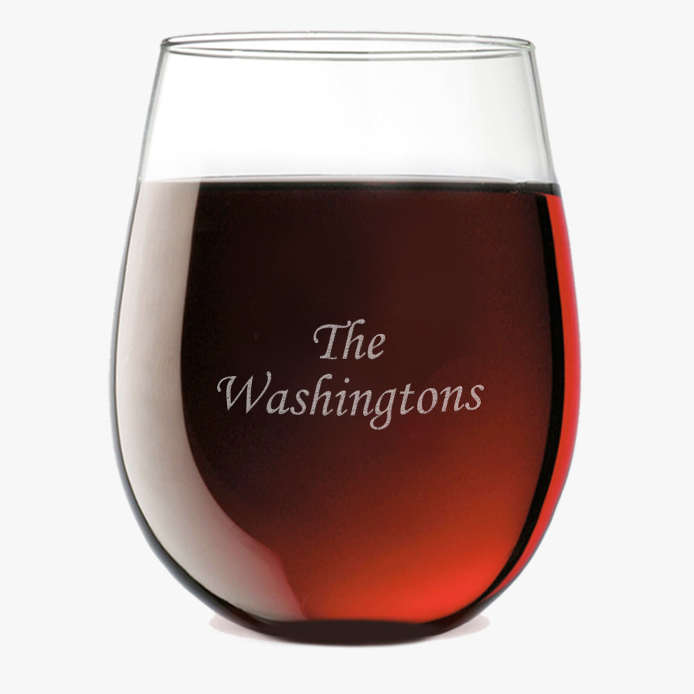 Personalized Family Name Laser Engraved Stemless Wine Glass