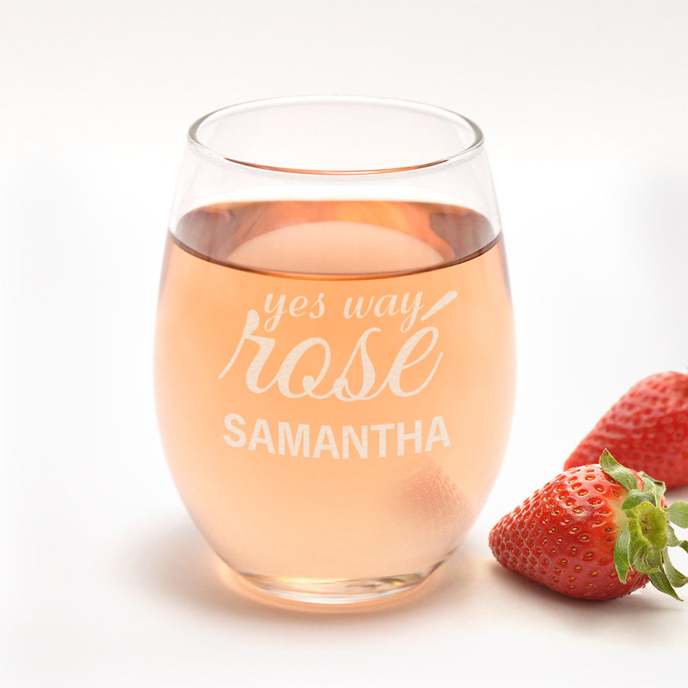 Personalized Yes Way Rosé Stemless Wine Glass