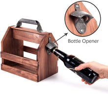 Load image into Gallery viewer, Wooden Beer Caddy, 6-Pack Beer Carrier with Built-In Metal Bottle Opener
