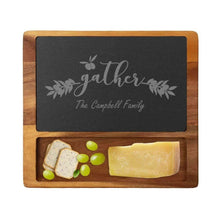 Load image into Gallery viewer, Family Gathering Cheese Slate Board w/ Acacia Wood Base
