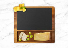Load image into Gallery viewer, Family Gathering Cheese Slate Board w/ Acacia Wood Base
