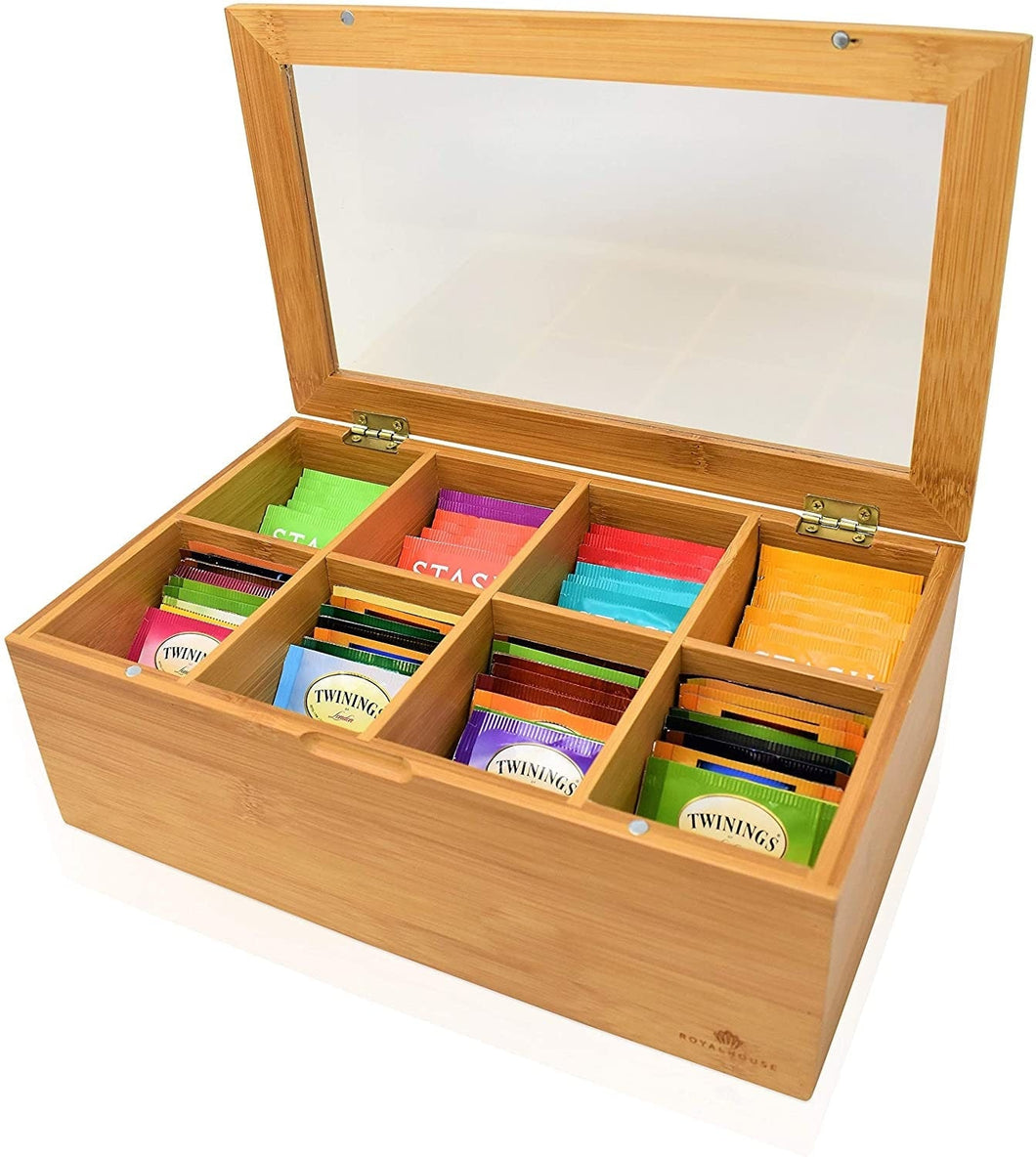 Non-Personalized Adjustable Premium 8 Slot Bamboo Tea Box (Sugar, Jewelry, Storage, Organizer etc.)