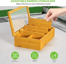 Load image into Gallery viewer, Non-Personalized Adjustable Premium 8 Slot Bamboo Tea Box (Sugar, Jewelry, Storage, Organizer etc.)
