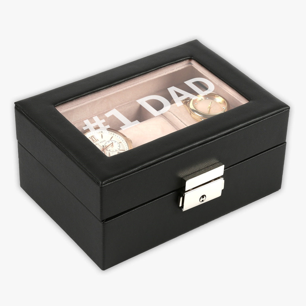 #1 Dad Faux Leather 3 Slot Watch Case
